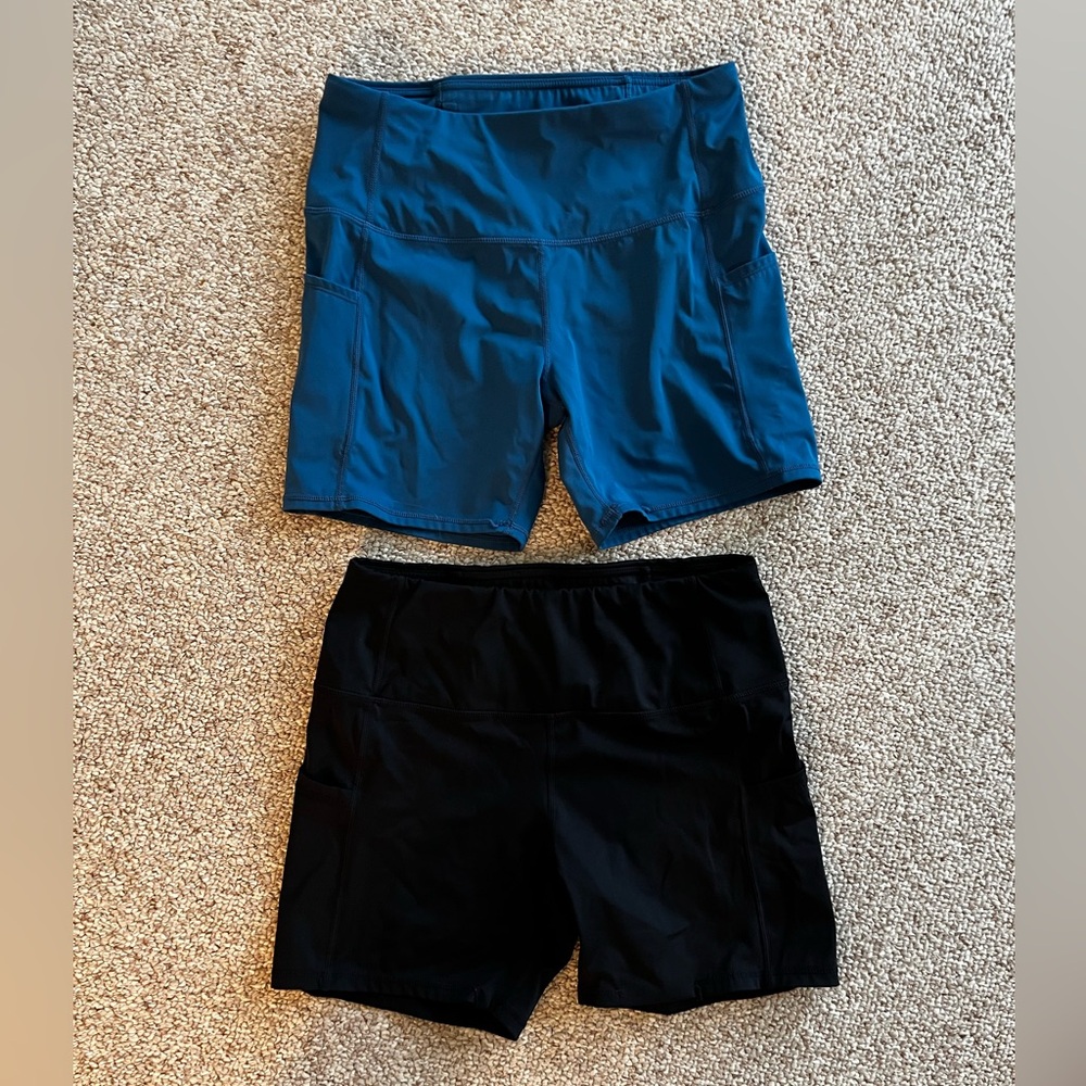Women’s Workout Athletic Spandex with Pockets 2 Pack Blue & Black